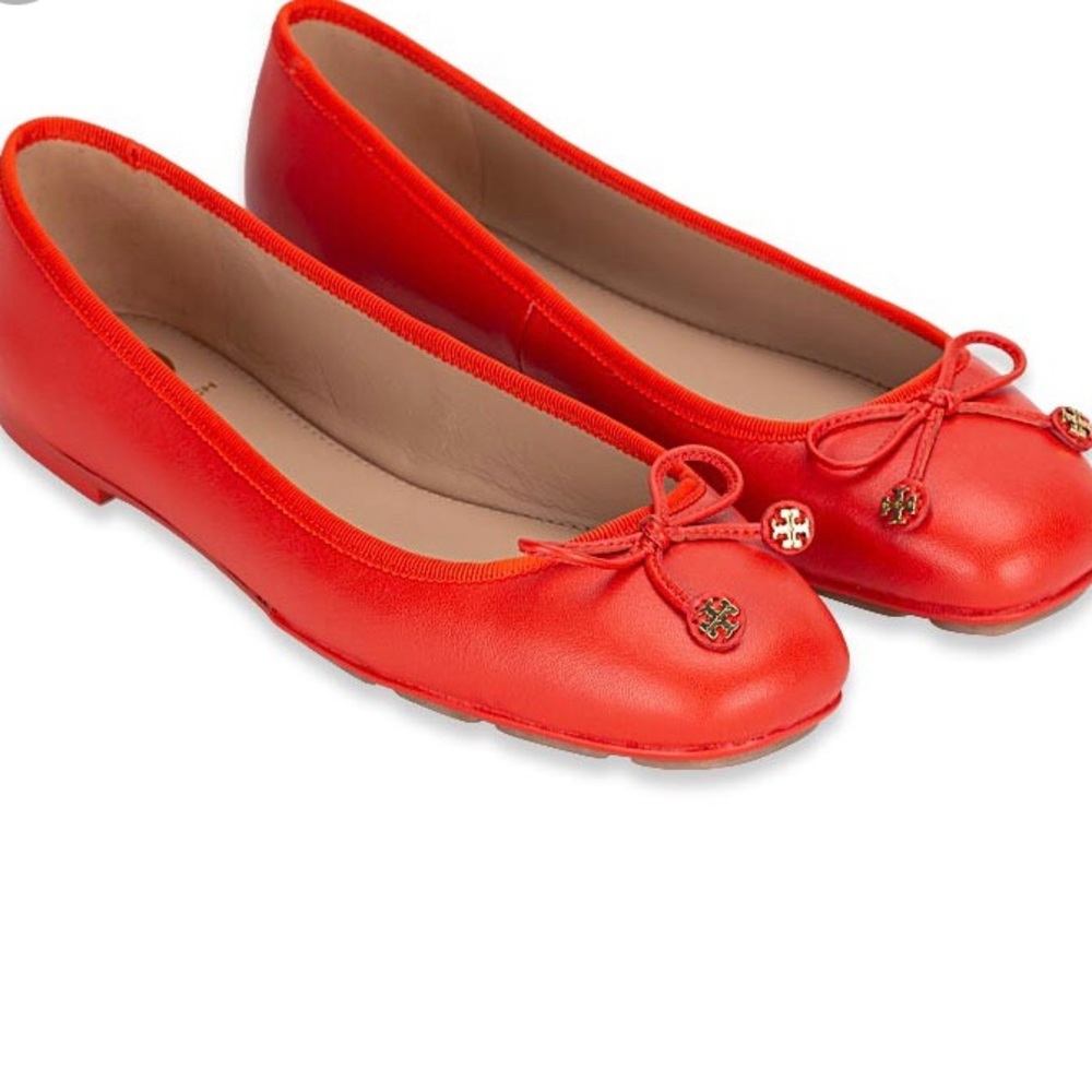 Tory Burch Orange Laila Driver Leather Flats Samba